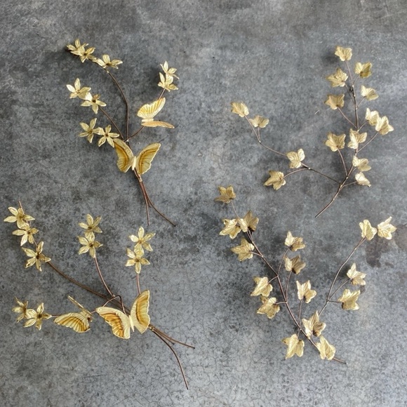 Homeco Vintage MCM 3D Brass & Copper Butterfly Leaf Flower Wall Art 4 Pieces - Picture 2 of 12